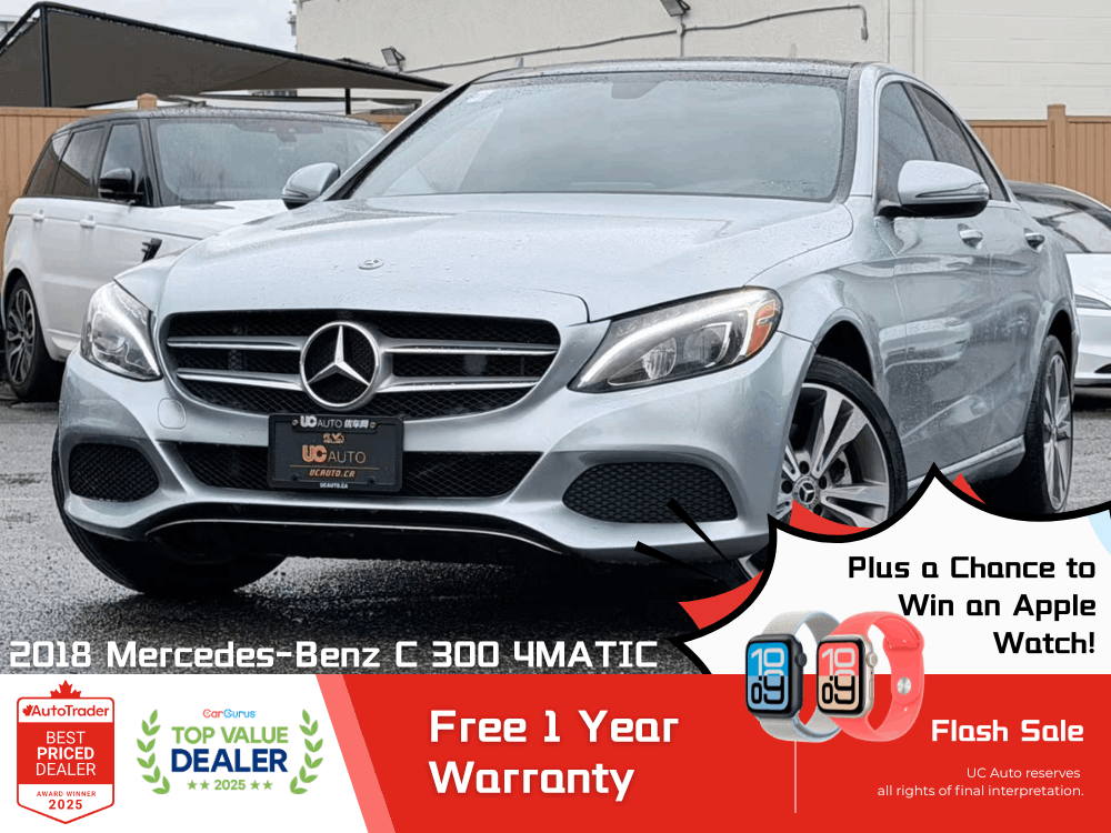 2018 Mercedes-Benz C-Class C 300 4MATIC/ WOOD TRIM PKG/ CLEAN TITLE/ BC LOCAL